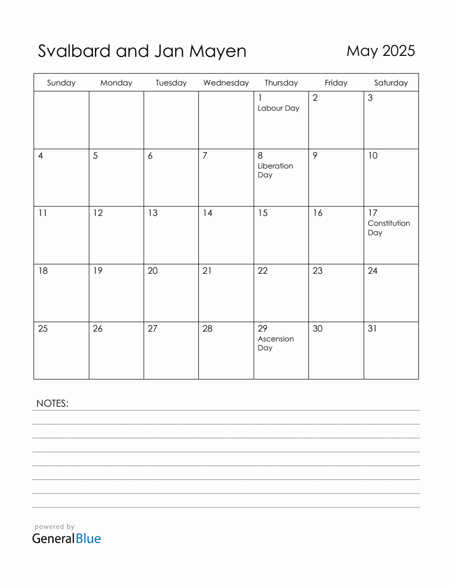 May 2025 Svalbard And Jan Mayen Calendar With Holidays