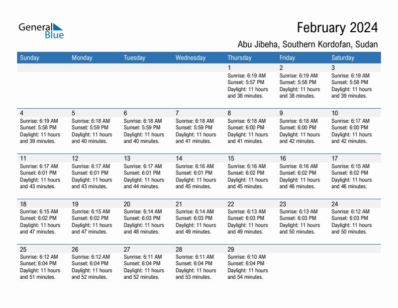 Abu Jibeha February 2024 sunrise and sunset calendar in PDF, Excel, and Word