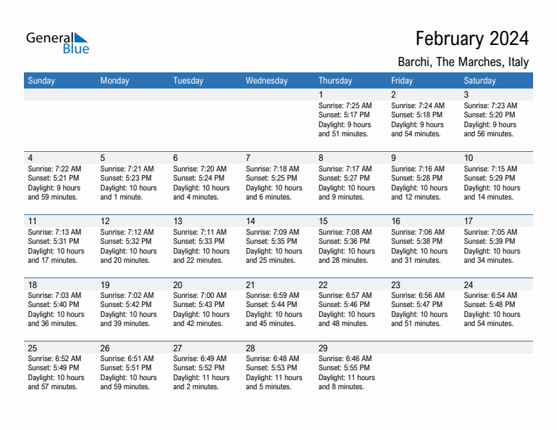 Barchi February 2024 sunrise and sunset calendar in PDF, Excel, and Word