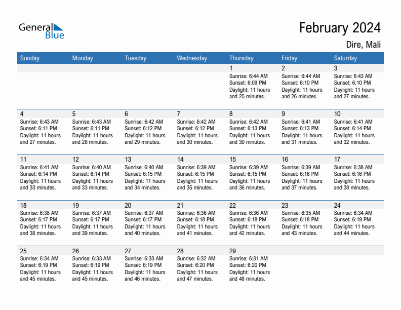 Dire February 2024 sunrise and sunset calendar in PDF, Excel, and Word