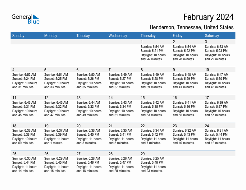 Henderson February 2024 sunrise and sunset calendar in PDF, Excel, and Word