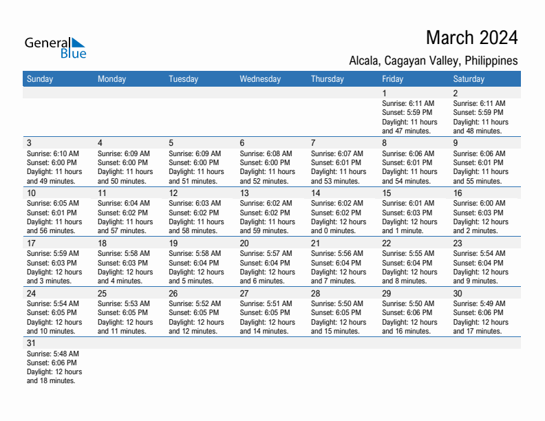 Alcala March 2024 sunrise and sunset calendar in PDF, Excel, and Word