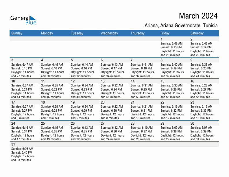 Ariana March 2024 sunrise and sunset calendar in PDF, Excel, and Word