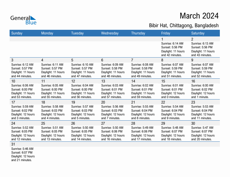 Bibir Hat March 2024 sunrise and sunset calendar in PDF, Excel, and Word
