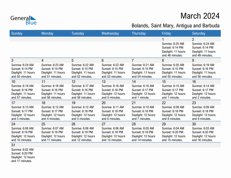 Bolands March 2024 sunrise and sunset calendar in PDF, Excel, and Word