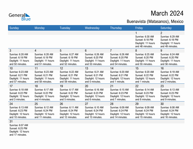 Buenavista (Matasanos) March 2024 sunrise and sunset calendar in PDF, Excel, and Word