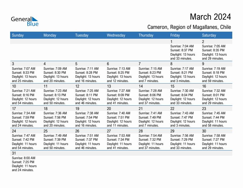 Cameron March 2024 sunrise and sunset calendar in PDF, Excel, and Word