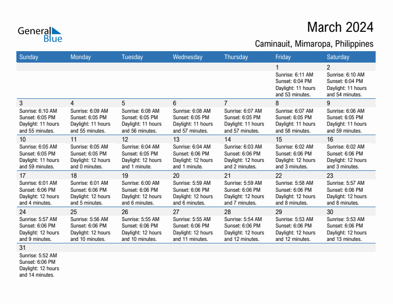 Caminauit March 2024 sunrise and sunset calendar in PDF, Excel, and Word