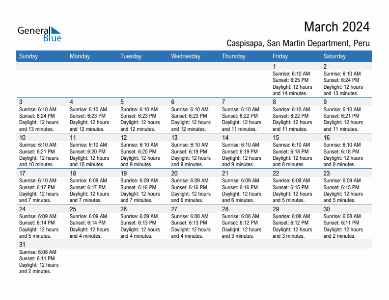 Caspisapa March 2024 sunrise and sunset calendar in PDF, Excel, and Word