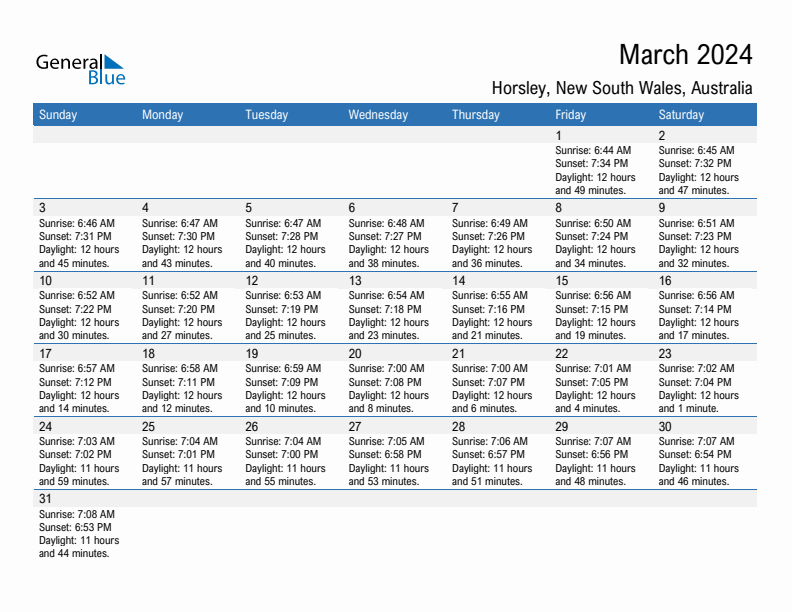 Horsley March 2024 sunrise and sunset calendar in PDF, Excel, and Word