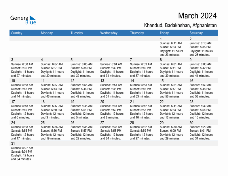 Khandud March 2024 sunrise and sunset calendar in PDF, Excel, and Word