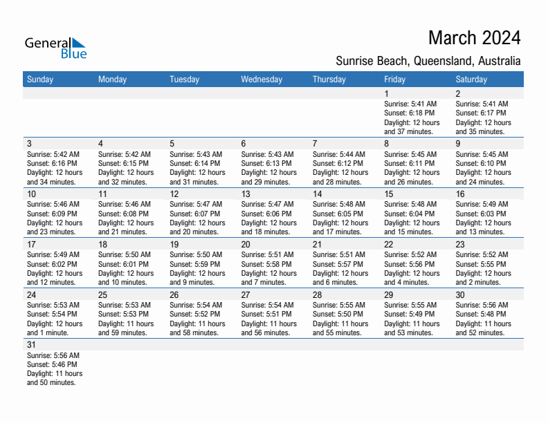 Sunrise Beach March 2024 sunrise and sunset calendar in PDF, Excel, and Word