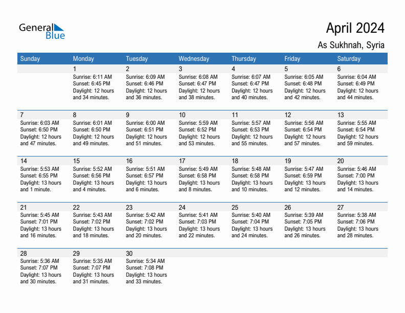 As Sukhnah April 2024 sunrise and sunset calendar in PDF, Excel, and Word