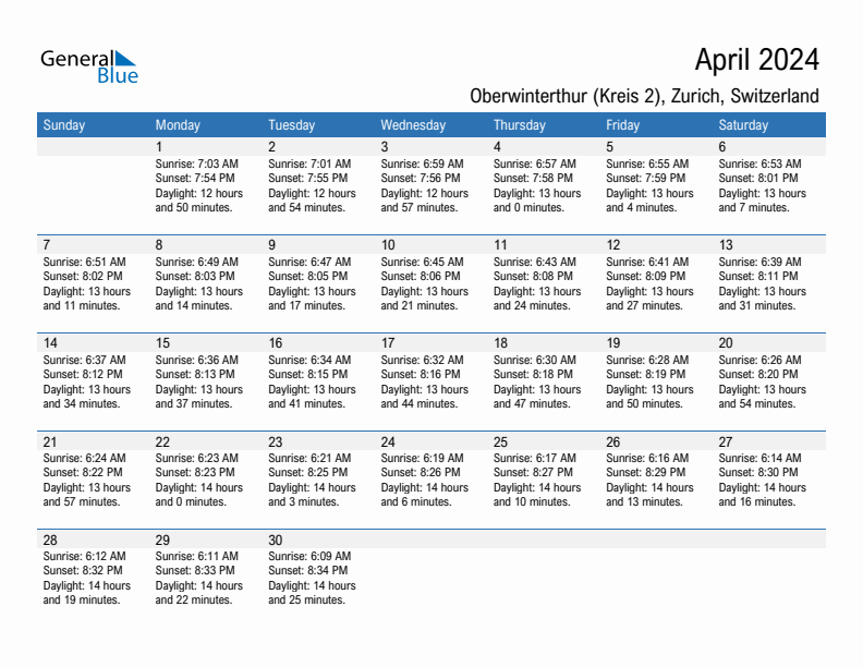 Oberwinterthur (Kreis 2) April 2024 sunrise and sunset calendar in PDF, Excel, and Word