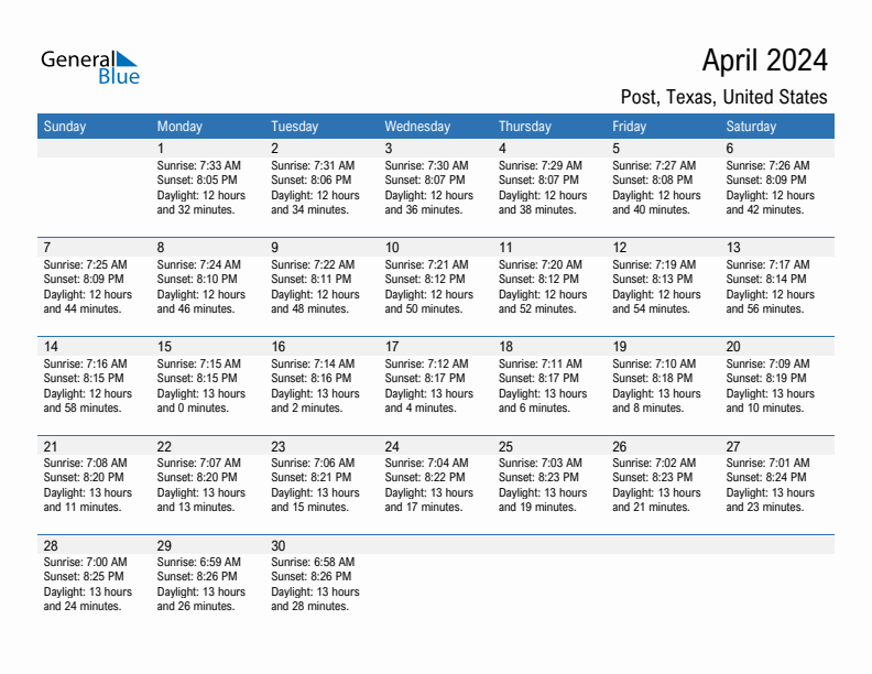 Post April 2024 sunrise and sunset calendar in PDF, Excel, and Word