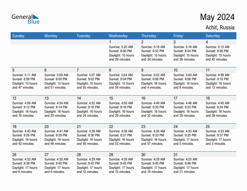 Achit May 2024 sunrise and sunset calendar in PDF, Excel, and Word