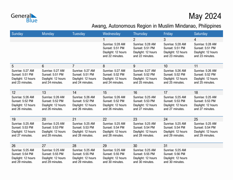 Awang May 2024 sunrise and sunset calendar in PDF, Excel, and Word