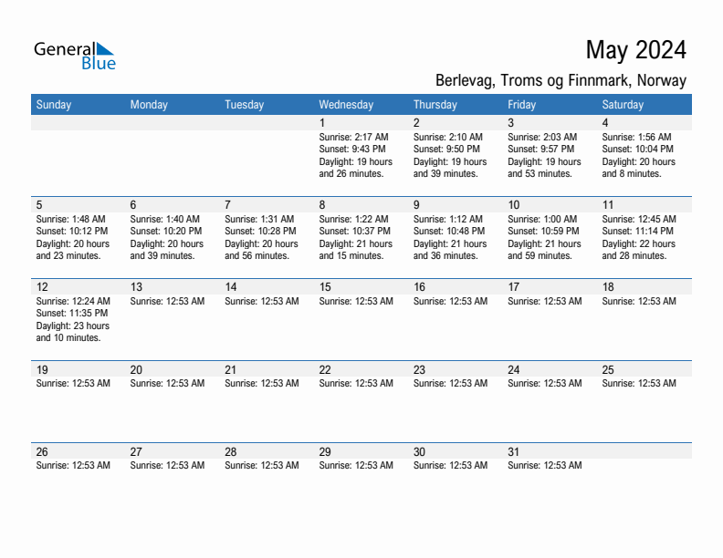 Berlevag May 2024 sunrise and sunset calendar in PDF, Excel, and Word