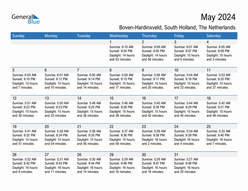 Boven-Hardinxveld May 2024 sunrise and sunset calendar in PDF, Excel, and Word