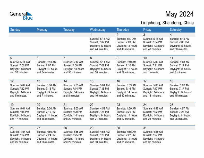 Lingcheng May 2024 sunrise and sunset calendar in PDF, Excel, and Word