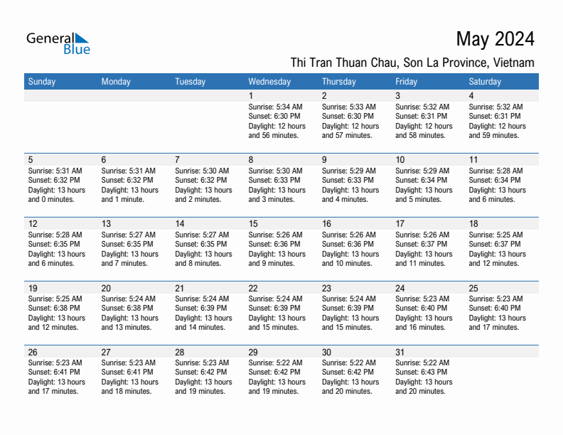 Thi Tran Thuan Chau May 2024 sunrise and sunset calendar in PDF, Excel, and Word