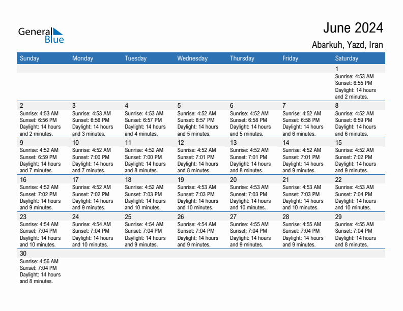 Abarkuh June 2024 sunrise and sunset calendar in PDF, Excel, and Word