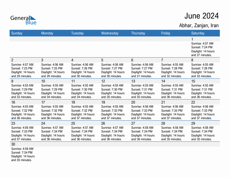 Abhar June 2024 sunrise and sunset calendar in PDF, Excel, and Word