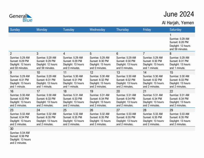 Al Harjah June 2024 sunrise and sunset calendar in PDF, Excel, and Word