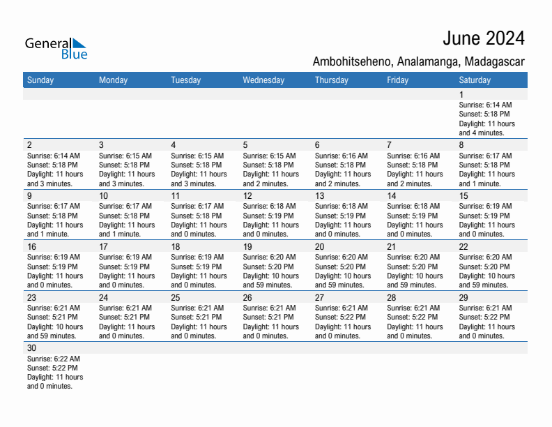 Ambohitseheno June 2024 sunrise and sunset calendar in PDF, Excel, and Word