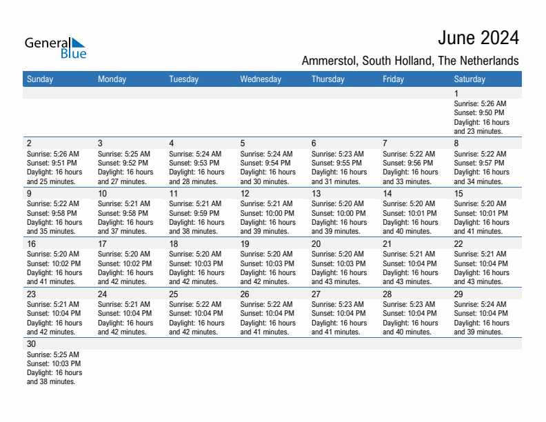 Ammerstol June 2024 sunrise and sunset calendar in PDF, Excel, and Word