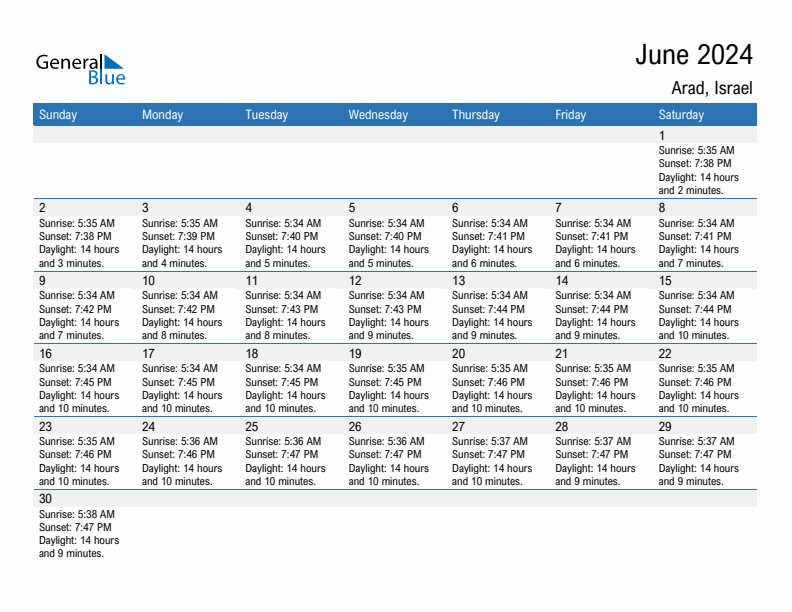 Arad June 2024 sunrise and sunset calendar in PDF, Excel, and Word