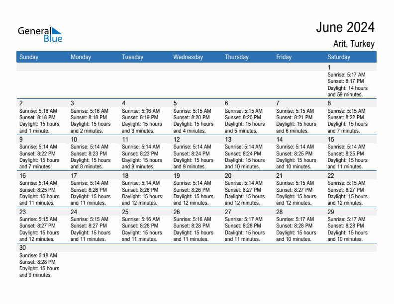 Arit June 2024 sunrise and sunset calendar in PDF, Excel, and Word