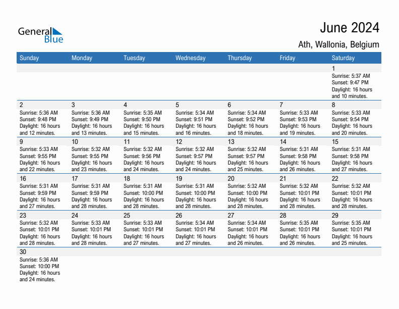 Ath June 2024 sunrise and sunset calendar in PDF, Excel, and Word