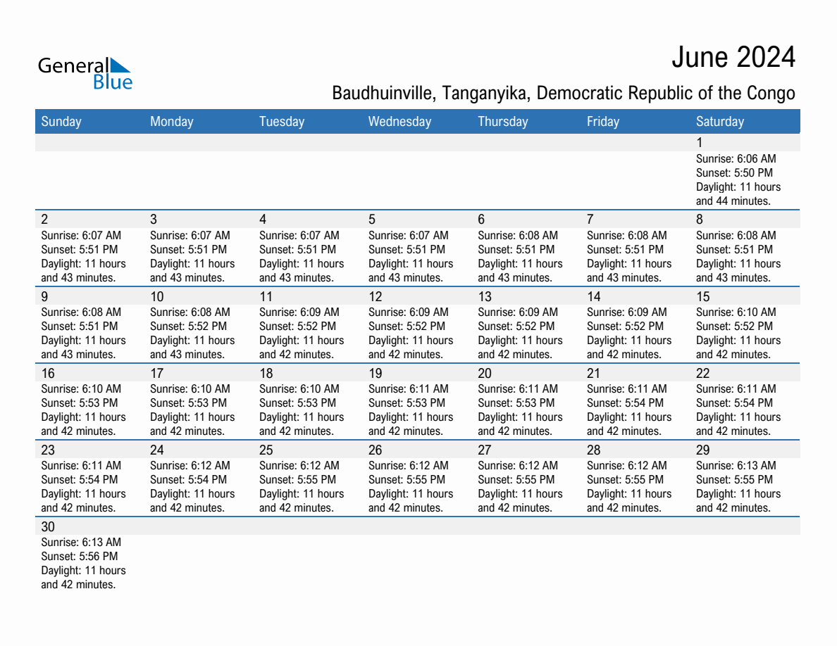 June 2024 sunrise and sunset calendar for Baudhuinville