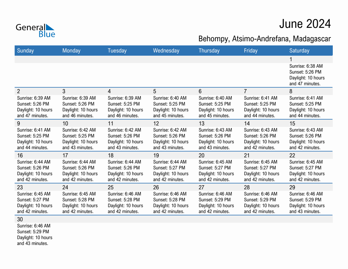 June 2024 sunrise and sunset calendar for Behompy