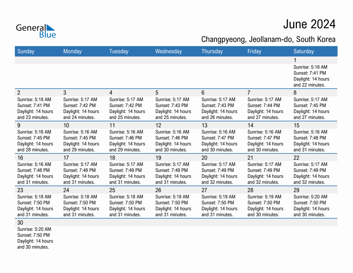 June 2024 sunrise and sunset calendar for Changpyeong