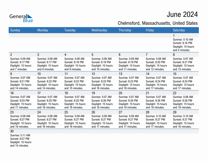Chelmsford June 2024 sunrise and sunset calendar in PDF, Excel, and Word