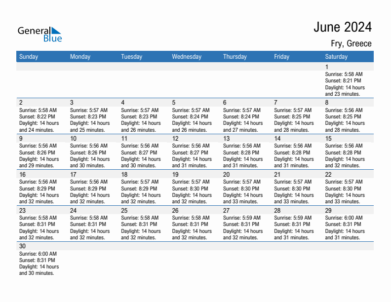 Fry June 2024 sunrise and sunset calendar in PDF, Excel, and Word