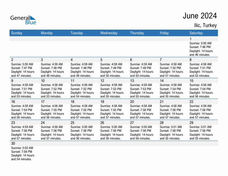 Ilic June 2024 sunrise and sunset calendar in PDF, Excel, and Word