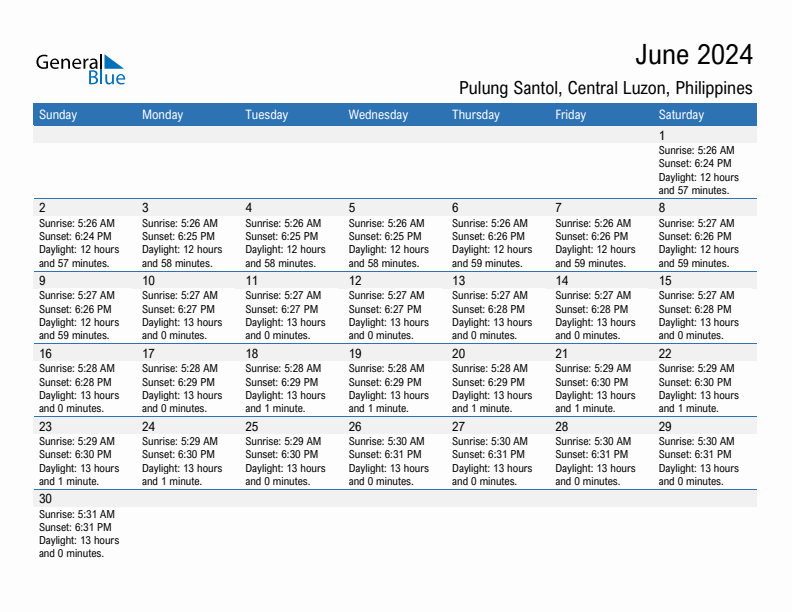 Pulung Santol June 2024 sunrise and sunset calendar in PDF, Excel, and Word