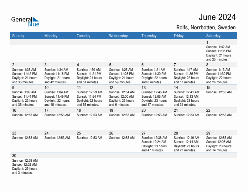 Rolfs June 2024 sunrise and sunset calendar in PDF, Excel, and Word