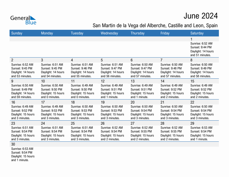 San Martin de la Vega del Alberche June 2024 sunrise and sunset calendar in PDF, Excel, and Word