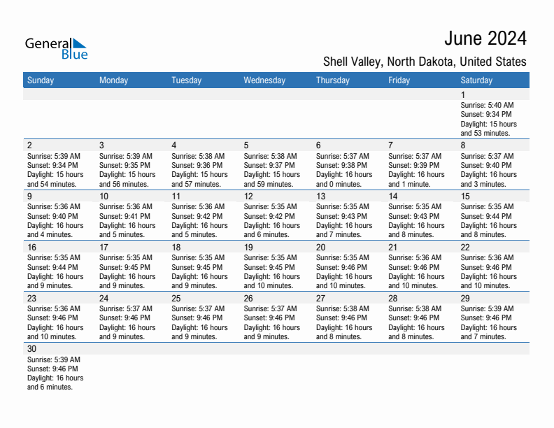 Shell Valley June 2024 sunrise and sunset calendar in PDF, Excel, and Word