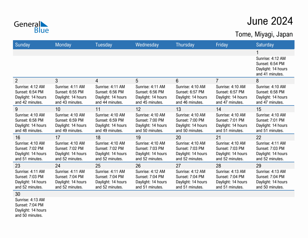 June 2024 sunrise and sunset calendar for Tome