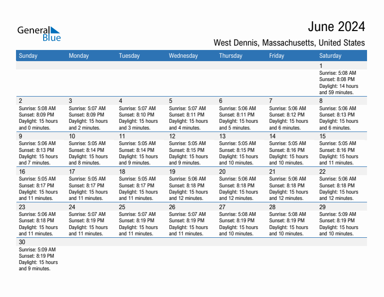 West Dennis June 2024 sunrise and sunset calendar in PDF, Excel, and Word