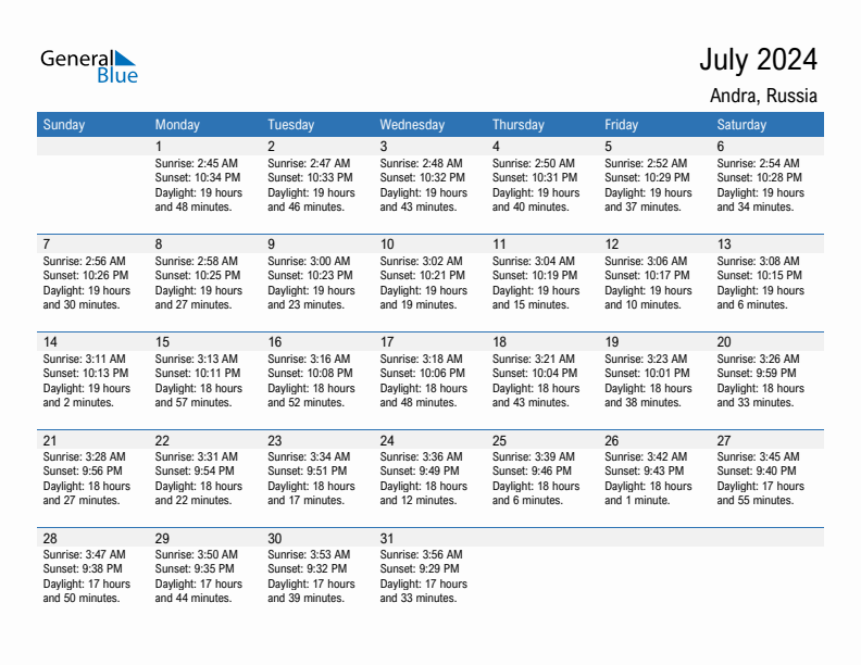 Andra July 2024 sunrise and sunset calendar in PDF, Excel, and Word