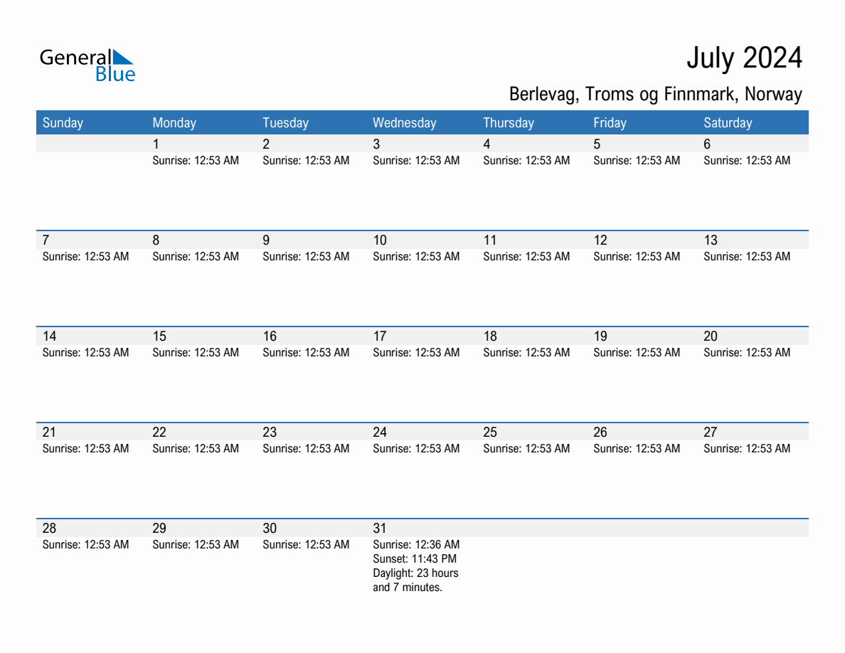 July 2024 sunrise and sunset calendar for Berlevag