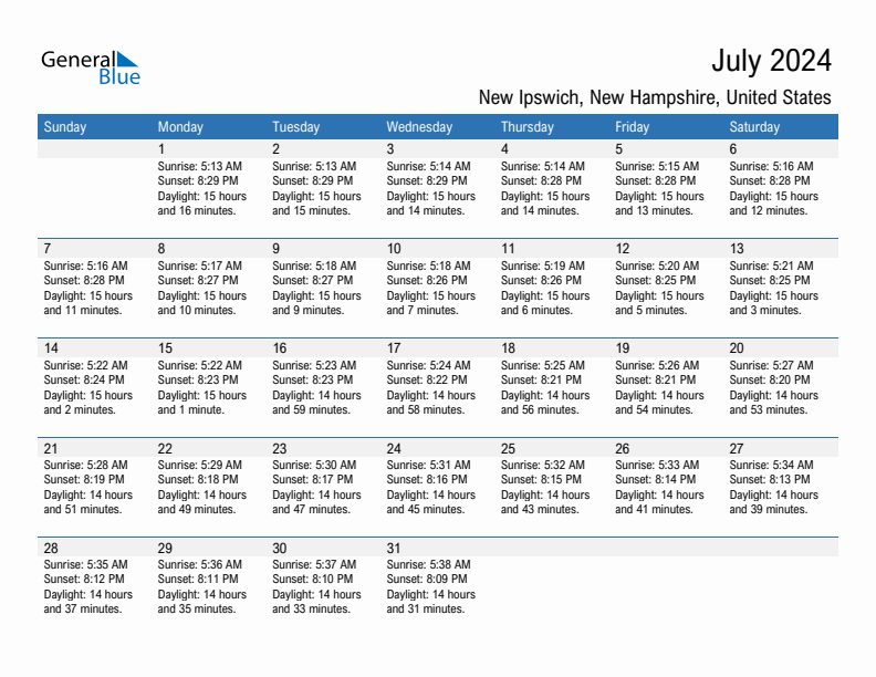 New Ipswich July 2024 sunrise and sunset calendar in PDF, Excel, and Word