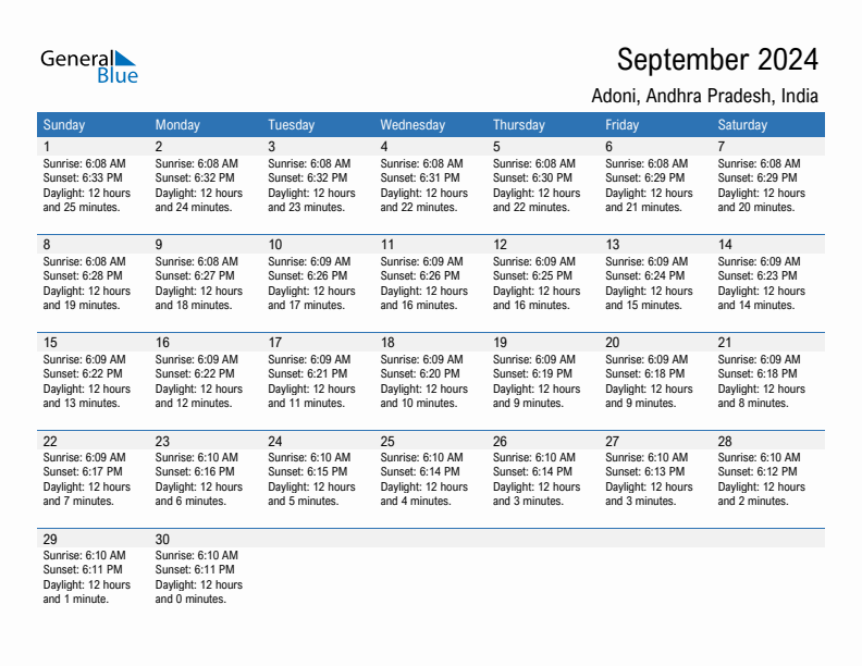 Adoni September 2024 sunrise and sunset calendar in PDF, Excel, and Word