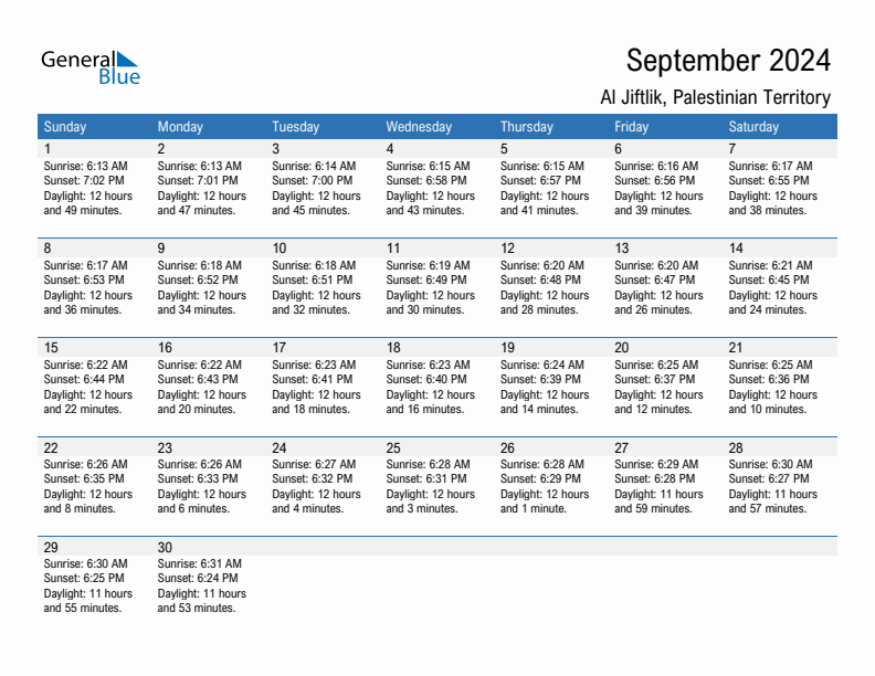 Al Jiftlik September 2024 sunrise and sunset calendar in PDF, Excel, and Word